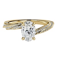 Bague de fiançailles en or jaune massif 10K/14K/18K personnalisée avec diamant de laboratoire CVD/HPHT certifié IGI, taille ovale 1 carat, sertissage pavé bypass