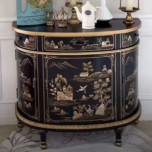 Console de salon de style américain, armoire vintage peinte à la main, buffet semi-circulaire de rangement en bois, grande capacité - Product Image 4