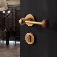Serrure de porte magnétique silencieuse de style japonais vintage, poignée en bronze jaune et noyer pour villa et chambre