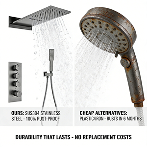 Systèmes de <span class=keywords><strong>douche</strong></span> encastrés Fosan, <span class=keywords><strong>douche</strong></span> de plafond encastrée noire thermostatique avec jets de pluie et cascade, et jets latéraux - Product Image 4