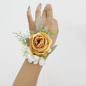 Ruban de corsage de poignet en fausse perle, fleurs roses artificielles, satin de soie, fleur de mariage, boutonnière, épingle de poignet pour hommes - Product Image 6