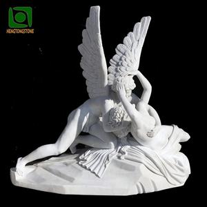Statua di Famosa Figura Italiana in Marmo Bianco Naturale, Psiche Riacquistata dal Bacio di Cupido - Product Image 1