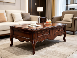 Traditional Wood Coffee Table with <b>Storage</b> Drawers Durable Multi-Purpose Living Room Furniture - Product Image 3