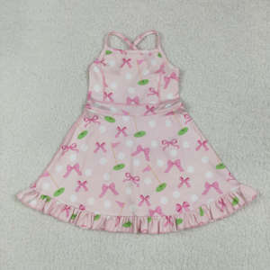 Vente en gros de robe de yoga sans manches à imprimé floral rose pour filles actives et prêtes à être expédiées pour les tout-petits - Product Image 2