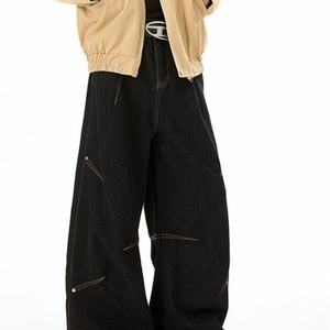 กางเกงยีนส์ทรงกระบอกขาบานสไตล์วินเทจผ้าฝ้ายฟอกแบบสั่งทำ MOQ ต่ำ สำหรับผู้ชาย สไตล์ฮิปฮอปแนวสตรีท  งานปะต่อ  รักษ์โลก - Product Image 4