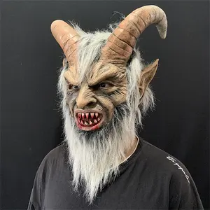 Máscara de látex Krampus Demon para hombre, película Cosplay, cuerno de oveja, cubierta de cabeza de <span class=keywords><strong>diablo</strong></span> para fiesta de Halloween, vestido de terror, máscaras de demonio <span class=keywords><strong>Lucifer</strong></span> - Product Image 2