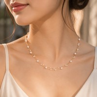 Bijoux en acier inoxydable plaqué or 18 carats, collier double rang avec perles d'imitation et chaîne délicate, vente en gros