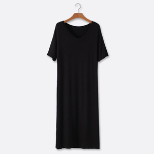 Woman Summer Solid Color Casual <strong>Dress</strong> Women Short Sleeve Quality Cotton Black <strong>v</strong> <strong>Neck</strong> <strong>Dress</strong> Women t Shirt Night Gown - Product Image 3