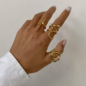 Geometric <b>Open</b> <b>Ring</b> 18k Gold Plated Minimalist Design Unisex Fashion Jewelry Gift - Product Image 4