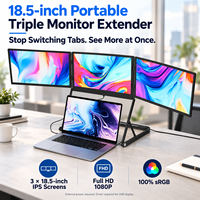 Extenseur d'écran triple pour ordinateur portable de 18,5 pouces - Moniteur triple pour ordinateur portable 1080P IPS 100% SRGB 60Hz, design pliable, boîtier en aluminium