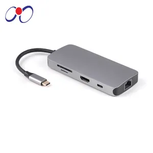 2022新产品7in1 USB C至HD-MI RJ45 USB3.0 SD TF读卡器高速便携式集线器转换器