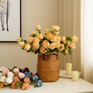Vintage 5 têtes brûlées à la main Roses en soie exquise fleur artificielle décor maison mariage fête des mères noël intemporel - Product Image 2
