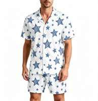 Herren Zweiteiliger Schlafanzug Pyjama-Set Kurzarm-Loungewear Knopfleisten-Oberteil Hauskleidung Bequeme Bedruckte Pyjamas für Männer Lustig