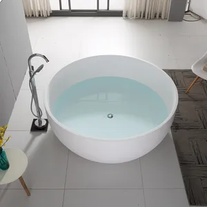 LUXSPA现代白色简单独立式圆形实心表面浴缸日本浸泡浴缸