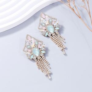 European American Trendy Retro Women's Zinc Alloy <b>Silver</b> Plated <b>Stud</b> Earrings Heavy Industry Crystal Rhinestone Tassels - Product Image 5