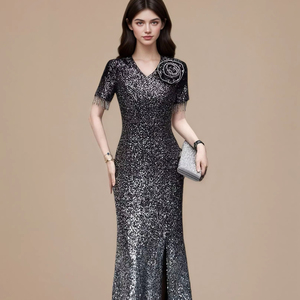 Black Evening Dress - Simple Sequin Long Party Gown