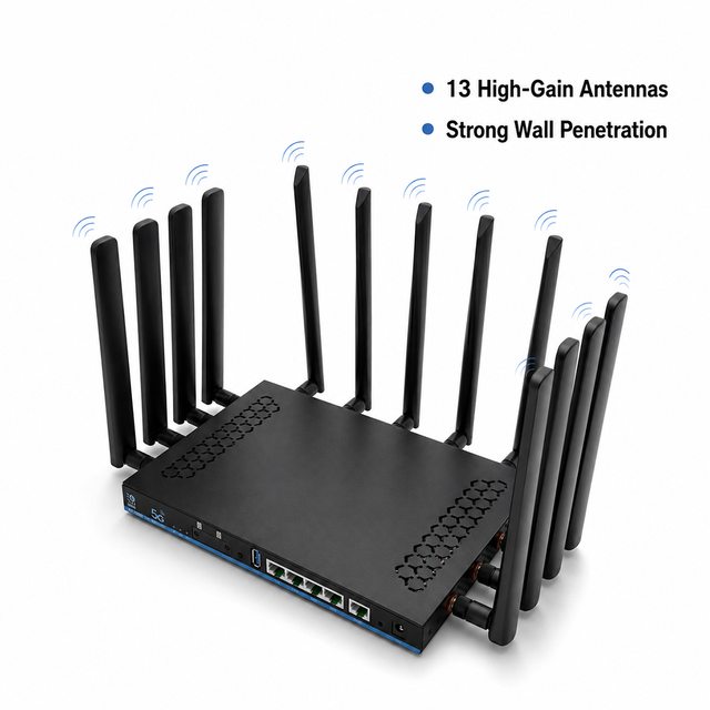 Hosecom 5G CPE WiFi6 AX3000 Router IP Gigabit Ethernet Industrial Dual SIM NSA/SA 3000Mbps Router with High-Gain Antennas