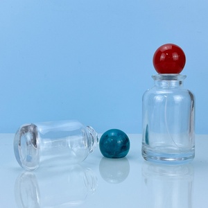 Luxury Round 30ml 50ml 100ml clear <b>Empty</b> Crimp Glass Perfume <b>Bottle</b> with Round Neck Colorful Resin Ball Lid - Product Image 5