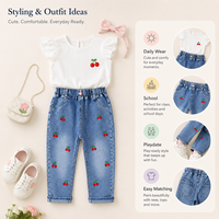 Nouveaux Jeans Enfant 2026 pour 1-5 ans, Pantalon Droit en Denim Lavé Extensible Brodé pour Enfants