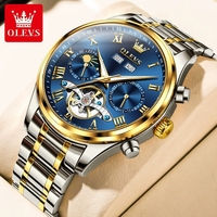 Olevs 7005 Automatische mechanische Uhren Wasserdichte leuchtende Zeiger Chronograph Kalender Armbanduhren für Männer Montre Relojes Homme