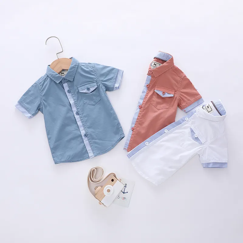 Boy's Toddler Kids Casual Short Sleeve Button Down solid color sports Shirts 0-13years old DM082B