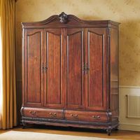 Armoire en bois massif sculpté, style vintage élégant et traditionnel, sur mesure, pour chambre à coucher, grande capacité de rangement, portes à panneaux surélevés