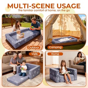 Portable 3-in-1 Toddler Travel <b>Sofa</b> Bed Chair Soft Fabric High Density <b>Foam</b> Easy-Clean Washable Cover For Home Outdoor Camping - Product Image 4