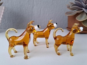 Juego de 3 Figuras de Perros de Cristal, Color Ámbar, Cristal de Murano, Decoración Animal Moderna para Mesa - Product Image 2