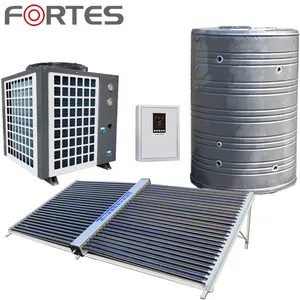 Tahliye tüpleri güneş enerjisi kolektörü + hava kaynaklı ısı pompası ticari sıcak su sistemi güneş enerjili su ısıtıcı projesi