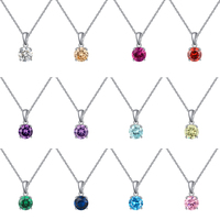 RINNTIN SN118 coloré CZ pierre de naissance collier rond 925 en argent Sterling chaîne collier naissance pierre Zircon pendentif pour les femmes