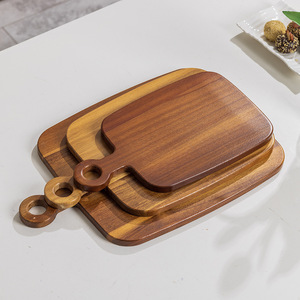 Acacia Wood Steak <b>Plate</b> Rectangle Solid Wood Cutting Board Restaurant Use With Double Hanging Holes - Product Image 1