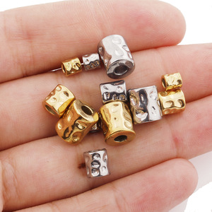 Stainless Steel Cylindrical <b>Beads</b> With Embossed Texture <b>Large</b> Hole Spacer <b>Beads</b> For DIY Jewelry Making Bracelet Supplies - Product Image 2