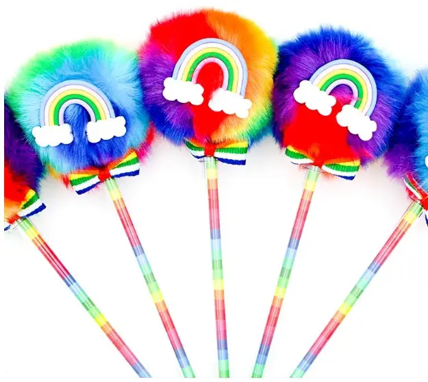 Soododo XDBG0002 rainbow cute customizable LOGO plush ballpoint pen mix color children's kawaii pen