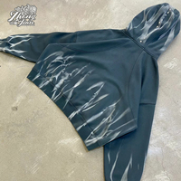 Personnalisé recadrée hommes vintage veste zippée 500gsm poids lourd en détresse applique patch pierre lavage à l'acide à capuche