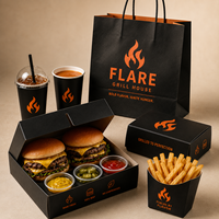 Boîte en papier jetable personnalisée avec logo pour emballage alimentaire de burgers, poulet frit et frites, idéale pour les entreprises de vente à emporter