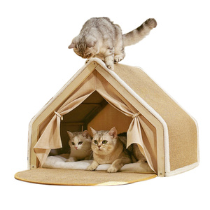 Ấm cúng phong cách lớn mèo nhà gỗ cổ điển vật nuôi nơi trú ẩn với sisal bề mặt thoải mái cho nhiều mèo Halloween Trang trí nội thất - Product Image 4