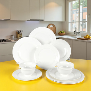 Professional Hotel-Grade Bone China Tableware <b>Set</b> 12pcs Translucent White Plate Lead-Free <b>Microwave</b> Safe Perfect Dinnerware Bulk - Product Image 1