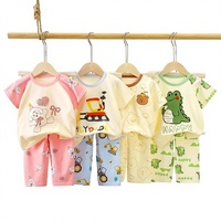 Pyjama d'été pour enfants à manches courtes en pur coton avec motif de lettres de dessin animé, de fleurs et d'abstractions pour garçons et filles