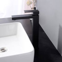Robinet de lavabo noir en laiton de haute qualité à montage sur comptoir, 1 poignée, avec cartouche en céramique, style cascade, vente en gros d'usine