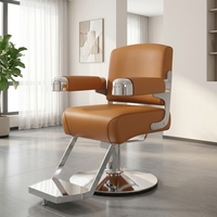 Fauteuil de Barbier Moderne en Cuir PU, Réglable en Hauteur Hydrauliquement, Base Ronde Pivotante à 360°, Repose-Pieds Unique, Siège de Coiffure pour Salon