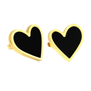 Heart-Shaped <b>Stud</b> <b>Earrings</b> <b>Black</b> Gold Plated Stainless Steel For Women Gift Fashion Jewelry - Product Image 2