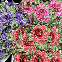 Nouvelle dentelle brodée florale 7 couleurs soluble dans l'eau, garniture double couche en rosette, style ethnique Miao, pour vêtements et embellissements DIY