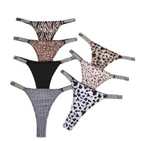Culotte sexy pour femme, style européen et américain, avec strass brillants, imprimé animal, respirante, en polyester/coton, taille basse, pour le commerce international