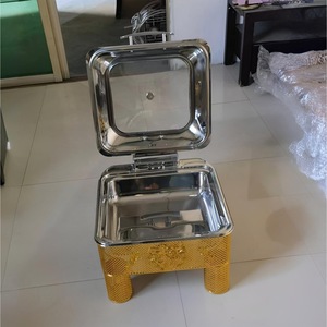 เตาอุ่นอาหารบุฟเฟ่ต์สแตนเลสทรงกลมสีทอง 201 พร้อมฝาปิดแบบพลิกได้ สำหรับงานแต่งงาน งานเลี้ยง และงานจัดเลี้ยง - Product Image 3