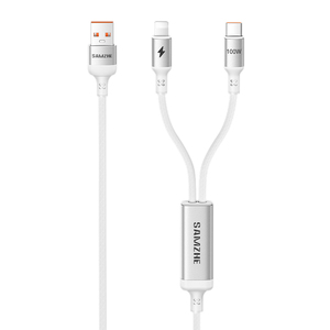 SAMZHE - Cable <span class=keywords><strong>de</strong></span> Datos USB-A 2 en 1 Trenzado Blanco <span class=keywords><strong>de</strong></span> 1.5 m, PD100W 6A Tipo-C/L, Cable <span class=keywords><strong>de</strong></span> Carga Rápida para <span class=keywords><strong>iPhone</strong></span> 14/13/<span class=keywords><strong>12</strong></span>, iPad, CarPlay - Product Image 1