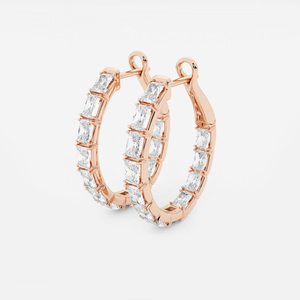 Boucles d'oreilles créoles 4 carats en émeraudes et diamants de laboratoire pour femme, taille brillant, bijoux de luxe, pierres vertes étincelantes - Product Image 2