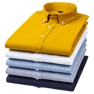 休闲男式衬衫实心衬衫100% 棉透气长袖男式衬衫接受来样定做1件缎面面料编织正式