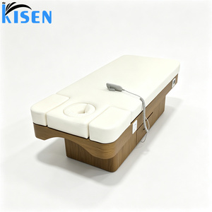 Lit de massage électrique réglable Kisen Modern avec structure en bois et revêtement en cuir PU chauffant et imperméable, doté d'un espace de rangement. - Product Image 2