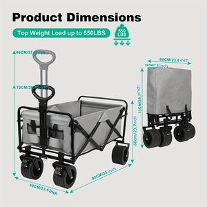 बड़े रेत पहियों के साथ ढहने वाली फोल्डेबल भारी ड्यूटी वैगन पोर्टेबल शिविर खेल आउटडोर मोवर ट्रॉली अनुकूलन योग्य ओएम जाल - Product Image 4