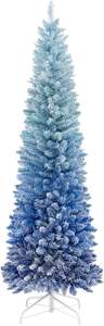 Árbol de Navidad Artificial flocado con nieve de gradiente <span class=keywords><strong>azul</strong></span> de 6 pies, árbol completo de Navidad con bisagras sin iluminar, puntas de rama exuberante 435, soporte de Metal plegable - Product Image 3